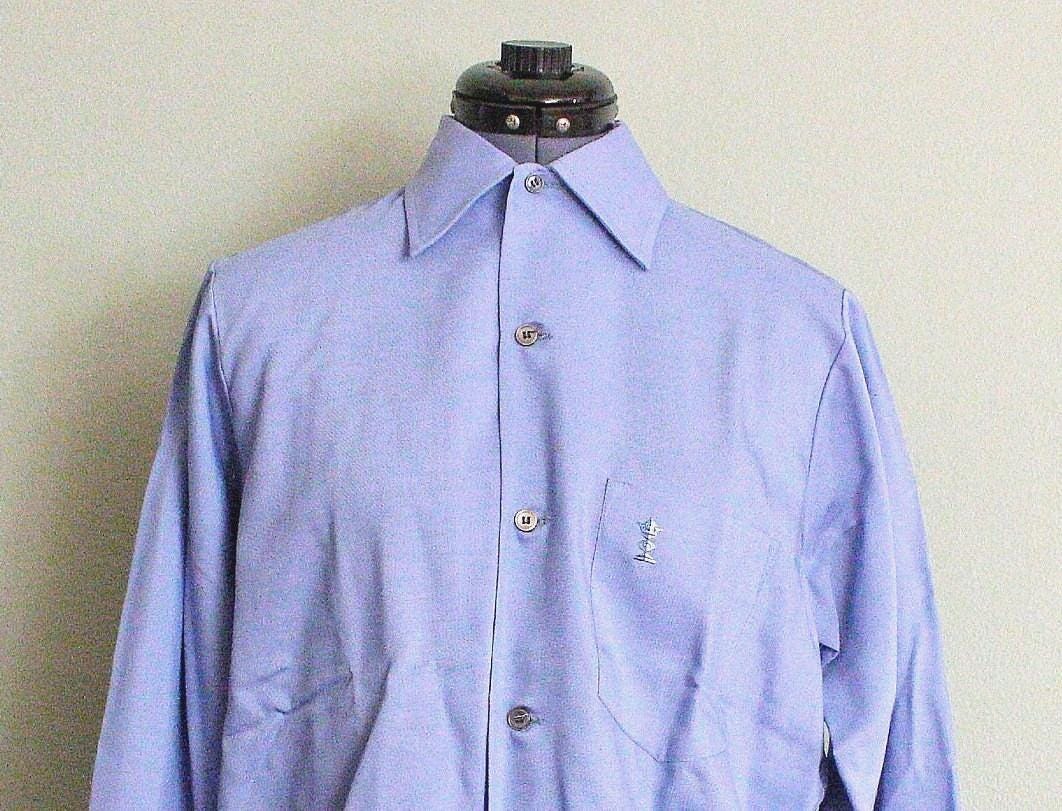1960s Rayon Gabardine Shirt: Light Blue Atomic Embroidery, Men's