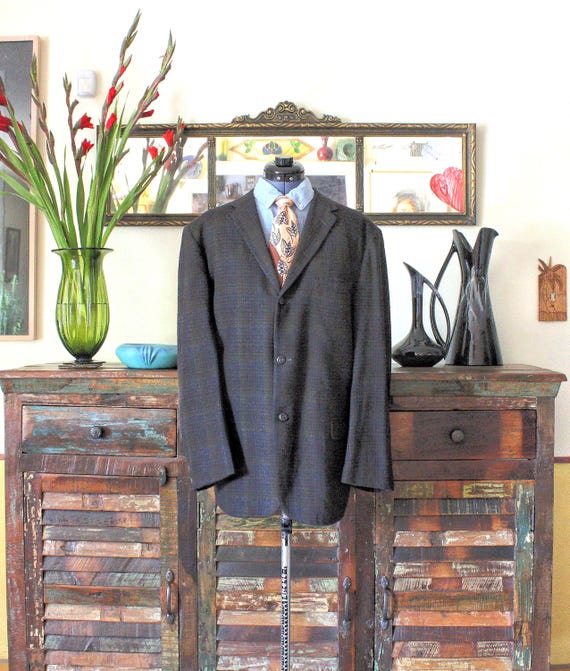 1950s Wool Plaid Sport Coat: Vintage CAMPUS Tailored Jacket (42 R 1950s Wool Plaid Sport Coat: Vintage CAMPUS Tailored Jacket (42 R