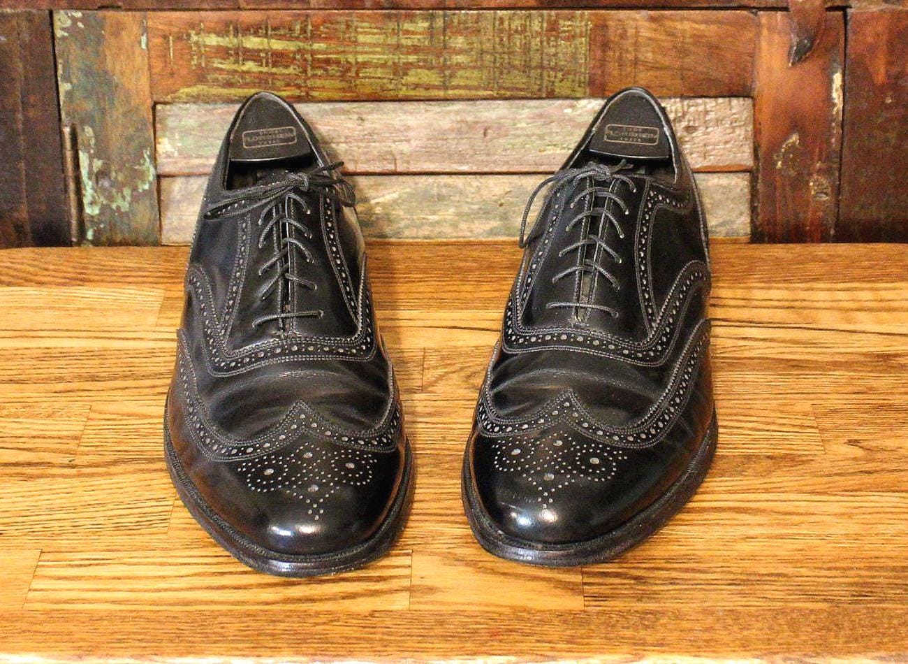 1960s Florsheim Black Leather Wingtip Oxford Shoes, Size 12