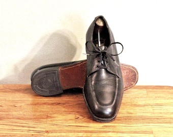 1960&#39;s-70&#39;s Black Pebble Grain Norwegian Blucher FLORSHEIM Vintage Men&#39;s Shoes Oxford Shoes, Size 9 E
