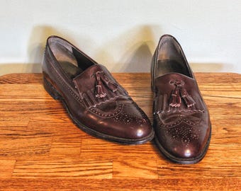 E.T. WRIGHT  Brown Vintage Men&#39;s Tassel Wingtip Loafers Made in USA, 11 B