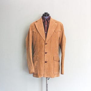 1970&#39;s Cotton Corduroy JCPENNEY WESTERN APPAREL Vintage Men&#39;s Cowboy Jacket with Genuine Leather Buttons, No Rear Vent, 2 Rear Pleats, 40 L