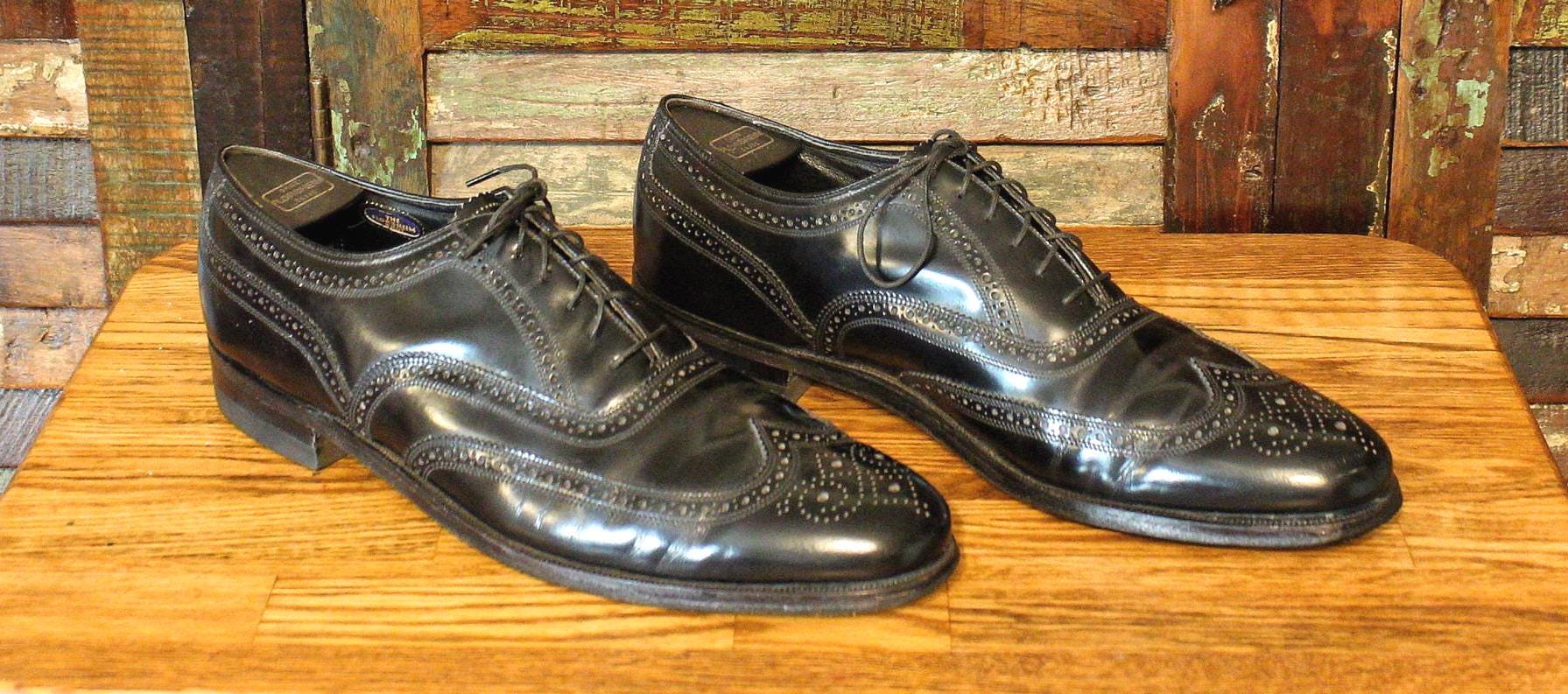 1960s Florsheim Black Leather Wingtip Oxford Shoes, Size 12