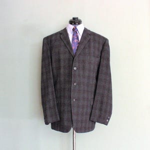 1950&#39;s -60&#39;s Shadow Plaid Soft Wool Vintage Men&#39;s Sport Coat, ATWOOD Tailored by CURLEE, 3 Button, Single Rear Vent, 42 R
