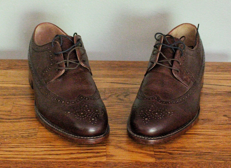 Dead Stock Retro Cordovan Oxford Wingtips para hombre de JOHNSTON & MURPHY con ribetes Goodyear genuinos, soportes para el arco, talla 8 D imagen 4