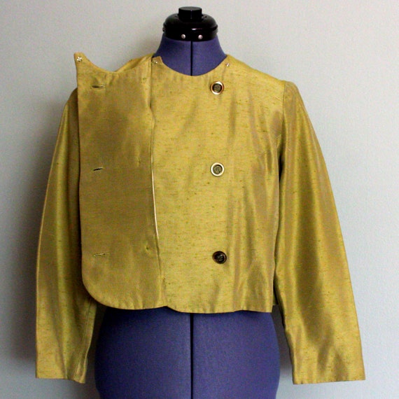 1960's Raw Silk Chartreuse Vintage Cocktail Dress… - image 9