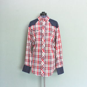 Retro Roper Cowboy Hemd: Shadow Kariert mit Pfeiltaschen, LARGE