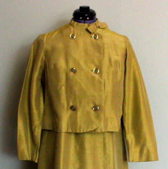 1960's Raw Silk Chartreuse Vintage Cocktail Dress… - image 2
