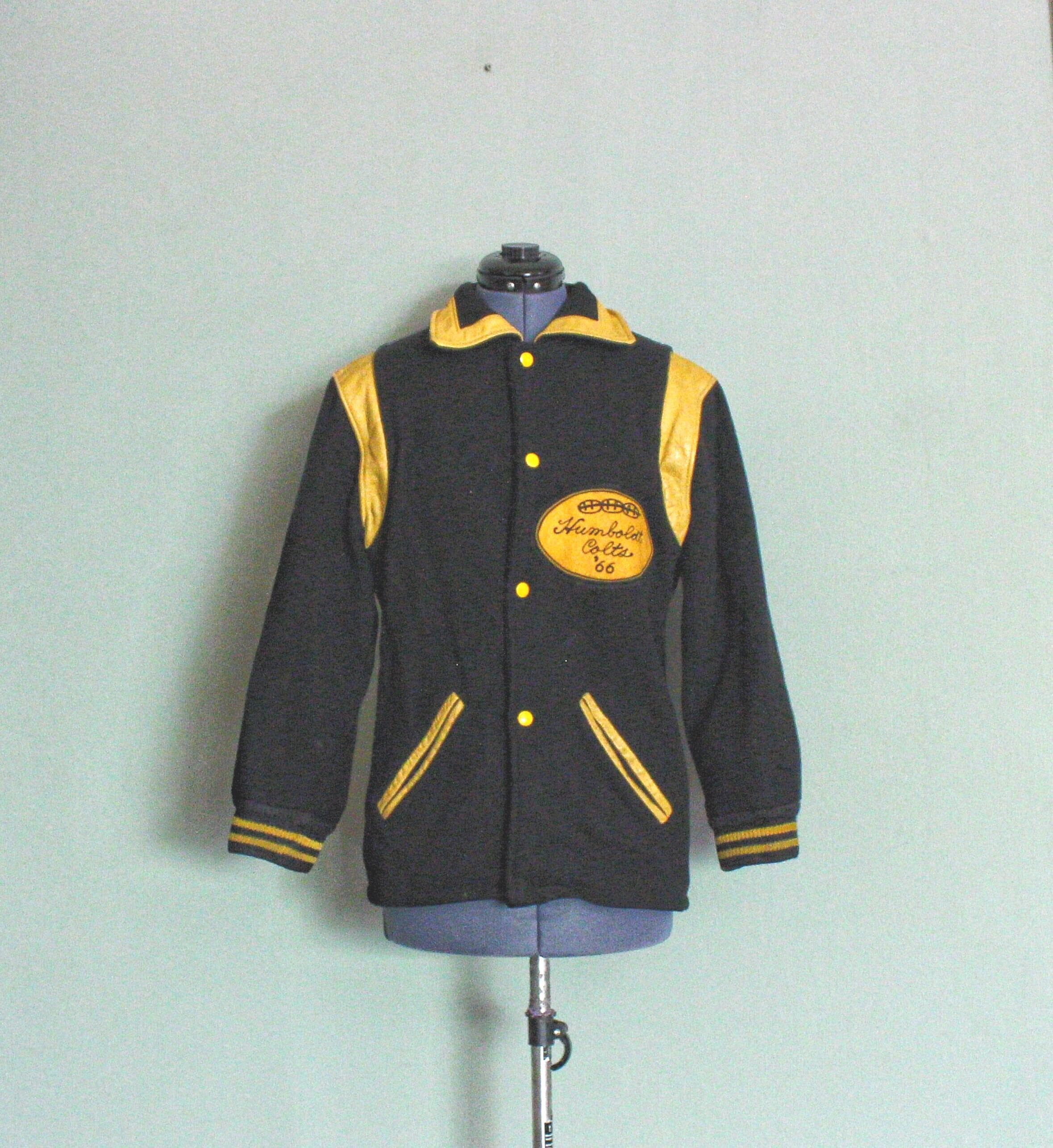 Vintage 1966 Humboldt Colts Letterman Jacket: Black Wool, Gold