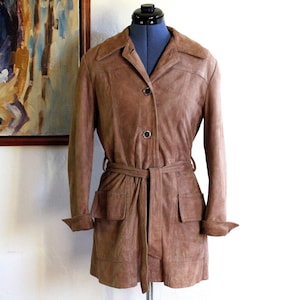 1960's Belted Deer Suede Vintage Women's Jacket LEATHERS by NEW ENGLAND Sports Wear Co. with Three Buttons, Size 6