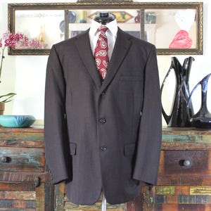 1950&#39;s Dark Brown Imported Fabric Vintage Men&#39;s Sport Coat by HART SHAFFNER & MARX, 3 Button, Made in U.S.A., 43