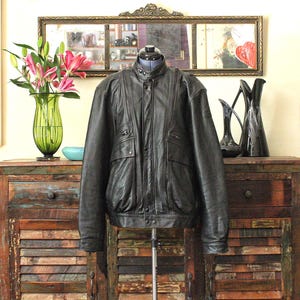 Big Black Leather Vintage Men&#39;s Motorcycle Jacket by HEIN GERICKE Echt Leder, 48 Tall