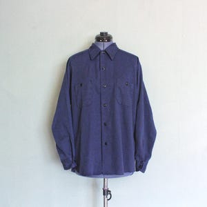1960&#39;s-70&#39;s Navy Blue Cotton & Polyester Vintage Men&#39;s Work Shirt by SEARS WORK LEISURE with 2 One-Button Pockets, Large 16 - 16-1/2