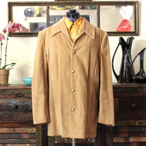 1960&#39;s-70&#39;s Super Cool Tan 100% Cotton Corduroy Vintage Men&#39;s Jacket by BRAD WHITNEY California &quot;The Camaro&quot;, 42 LONG