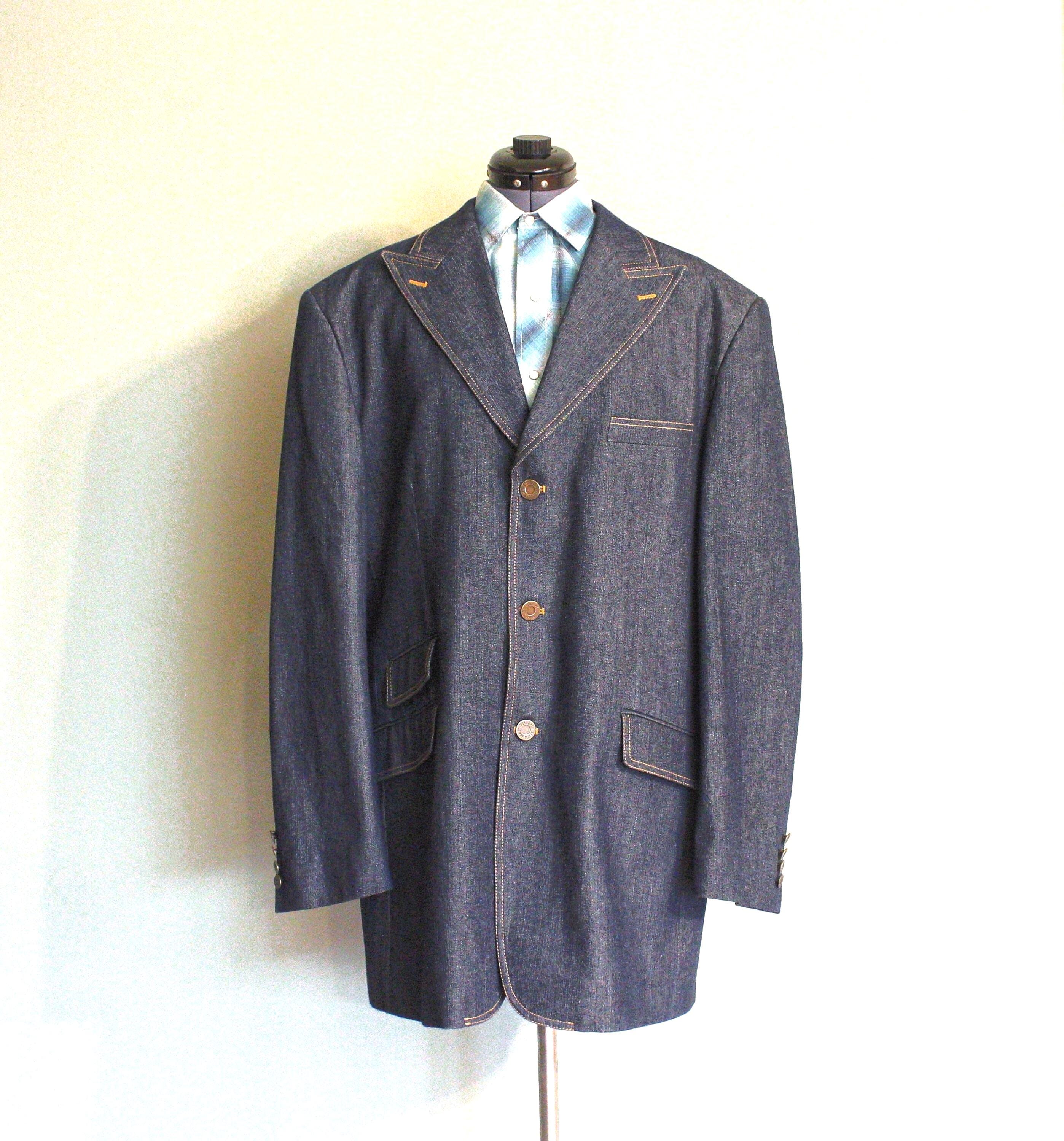 Retro Like New Indigo Blue 100% Cotton Men's Cowboy Jacket Sport Coat Men's Western Jacket Sport Coat by VITTORIO ST. ANGELO, 44 R