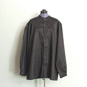 1960&#39;s Like New 100% Linen Vintage Made Shirt Kurta Shirt by BURLINGTON&#39;S Taj Mahal Hotel, Band Collar, Single Needle, Made in India, XL