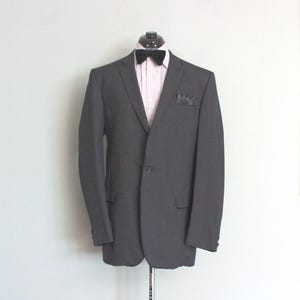 1950&#39;s-60&#39;s AFTER SIX Dark Gray Summer Weight Vintage Men&#39;s Dinner Jacket with Peak Lapels, No Rear Vent, Brocade Trim, Made in USA, 42 L
