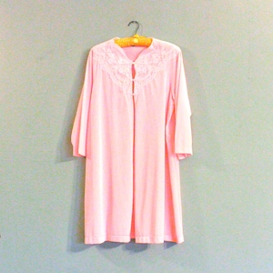 1960s Sheer Pink Nylon Robe: Vintage Lace Trim Loungewear