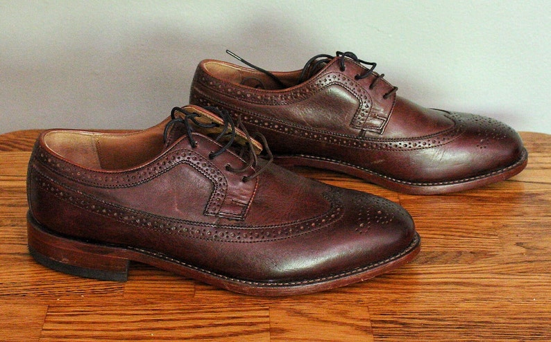 Dead Stock Retro Cordovan Oxford Wingtips para hombre de JOHNSTON & MURPHY con ribetes Goodyear genuinos, soportes para el arco, talla 8 D imagen 6