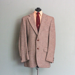 1970&#39;s Wool Tweed Vintage Men&#39;s Sport Coat for MACY&#39;S CALIFORNIA with Genuine Leather Buttons, Made in U.S.A., Size 41