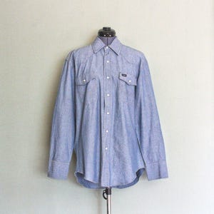 Retro WRANGLER 100% Cotton Men&#39;s Cowboy Shirt Western Shirt with Faux Mother of Pearl Snaps, Extra Long Tail, LARGE