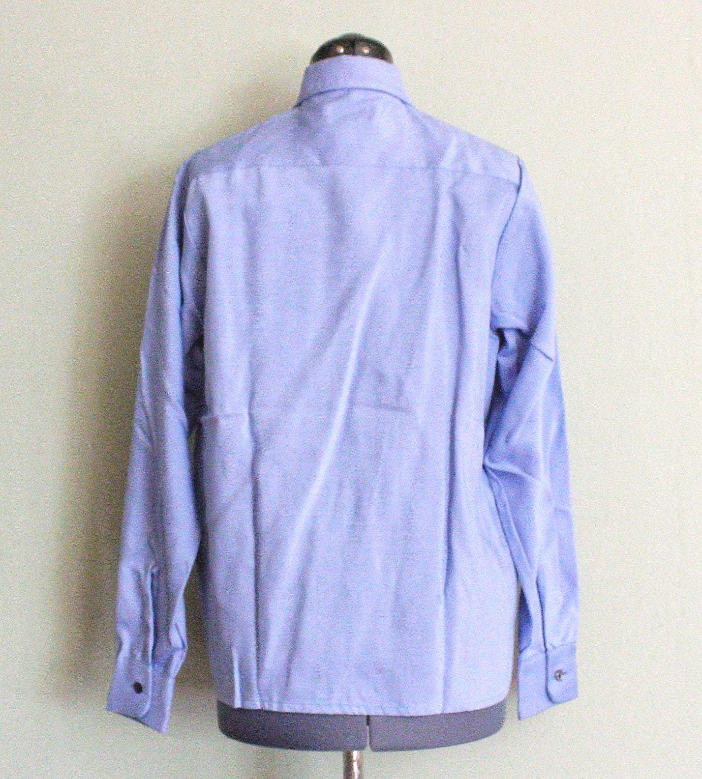 1960s Rayon Gabardine Shirt: Light Blue Atomic Embroidery, Men's