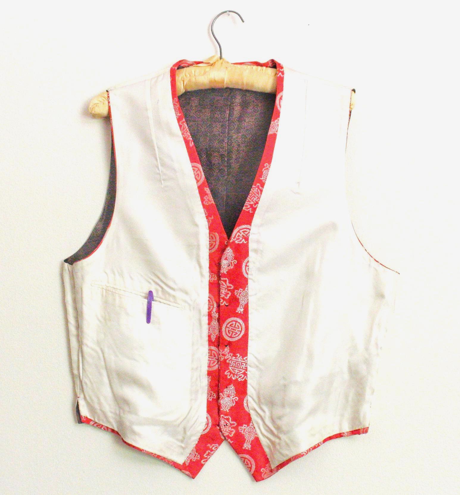 1960's Red With Silver Asian Inspired Jacquard Vintage Men's