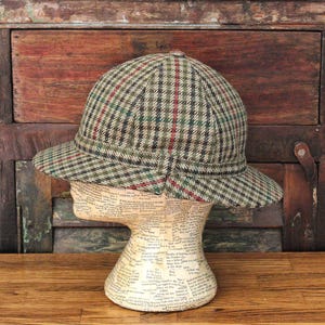 1960&#39;s-70&#39;s Checked Pattern 100% Wool Vintage Men&#39;s Sherlock Hat, Made in Britain, 7-1/8 58