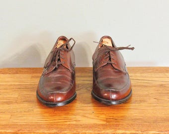 1950&#39;s-60&#39;s Split-Toe Pli-Flex by NUNN-BUSH Walnut Brown Pebble Grain Vintage Men&#39;s Norwegian Blucher, Size 9 E