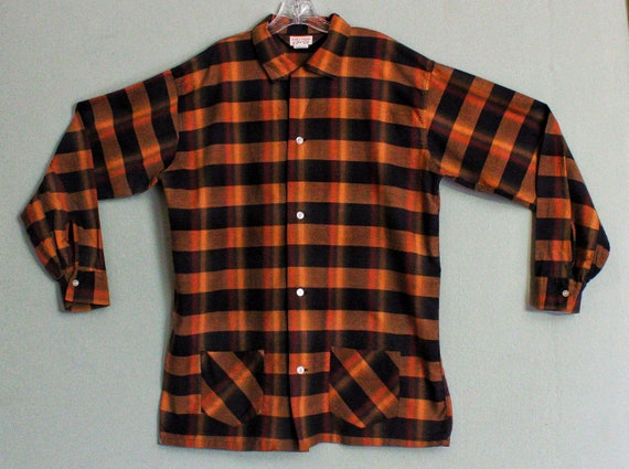 CLEARANCE Sale 1950 s 60 s XXL 100 Cotton Shadow Plaid Vintage Men s Shirt Pajama Top From JAYSON Loaf N Lounge Loop Collar 2 Pockets Etsy UK