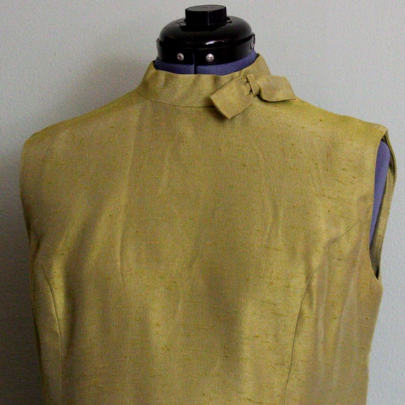 1960's Raw Silk Chartreuse Vintage Cocktail Dress… - image 10