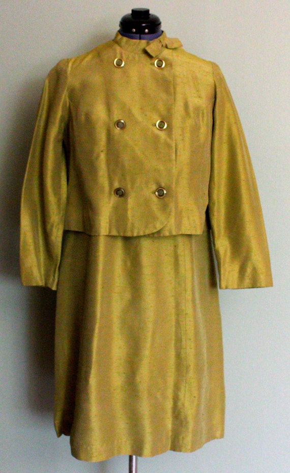 1960's Raw Silk Chartreuse Vintage Cocktail Dress… - image 7