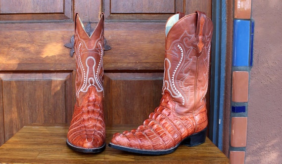 Retro La Mexicana Authentic Handmade Men's Cowboy Boots Men's Western Boots Tan Hornback Made in Mexico, 7-1/2 C