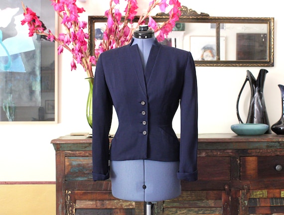 Vintage 1940's Gabardine Dark Blue Silk Lined Form