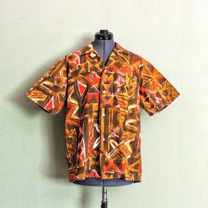 1960&#39;s 100% Cotton Rare Vintage Men&#39;s Hawaiian Shirt by NANEA with Loop Collar, Salvedge Hems, Single Pocket, Made in Hawaii, Big MEDIUM