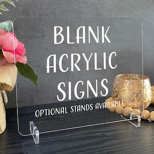 Blank Acrylic Table Sign with Optional Stands, Blank Table Numbers Sign, Acrylic Wedding DIY Sign, Custom Sign Blank, Blank Acrylic Bar Sign