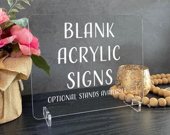 Blank Acrylic Sign, DIY Wedding Table Decor, Optional Stands