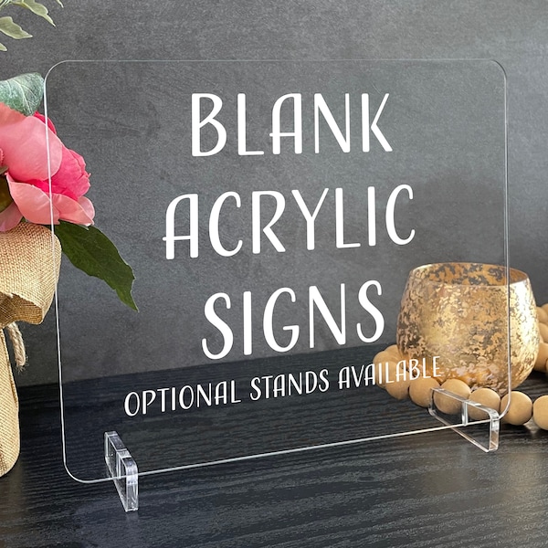 Blank Acrylic Table Sign with Optional Stands, Blank Table Numbers Sign, Acrylic Wedding DIY Sign, Custom Sign Blank, Blank Acrylic Bar Sign