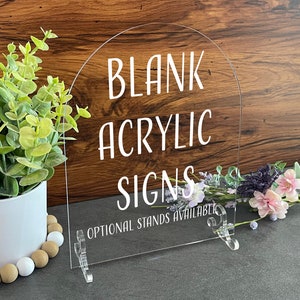 Blank Acrylic Table Sign with Optional Stands, Blank Table Numbers Sign, Acrylic Wedding DIY Sign, Custom Sign Blank, Blank Acrylic Bar Sign
