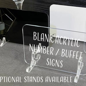 Blank Acrylic Table Sign with Optional Stands, Blank Table Numbers Sign, Acrylic Wedding DIY Sign, Custom Sign Blank, Blank Acrylic Bar Sign