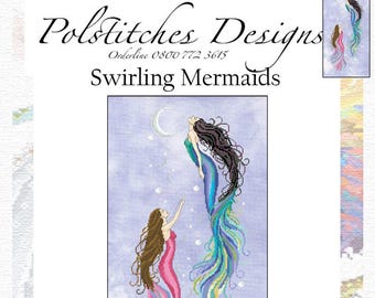 Swirling MermaidsCross Stitch Chart -  Printed  Counted Cross Stitch Chart