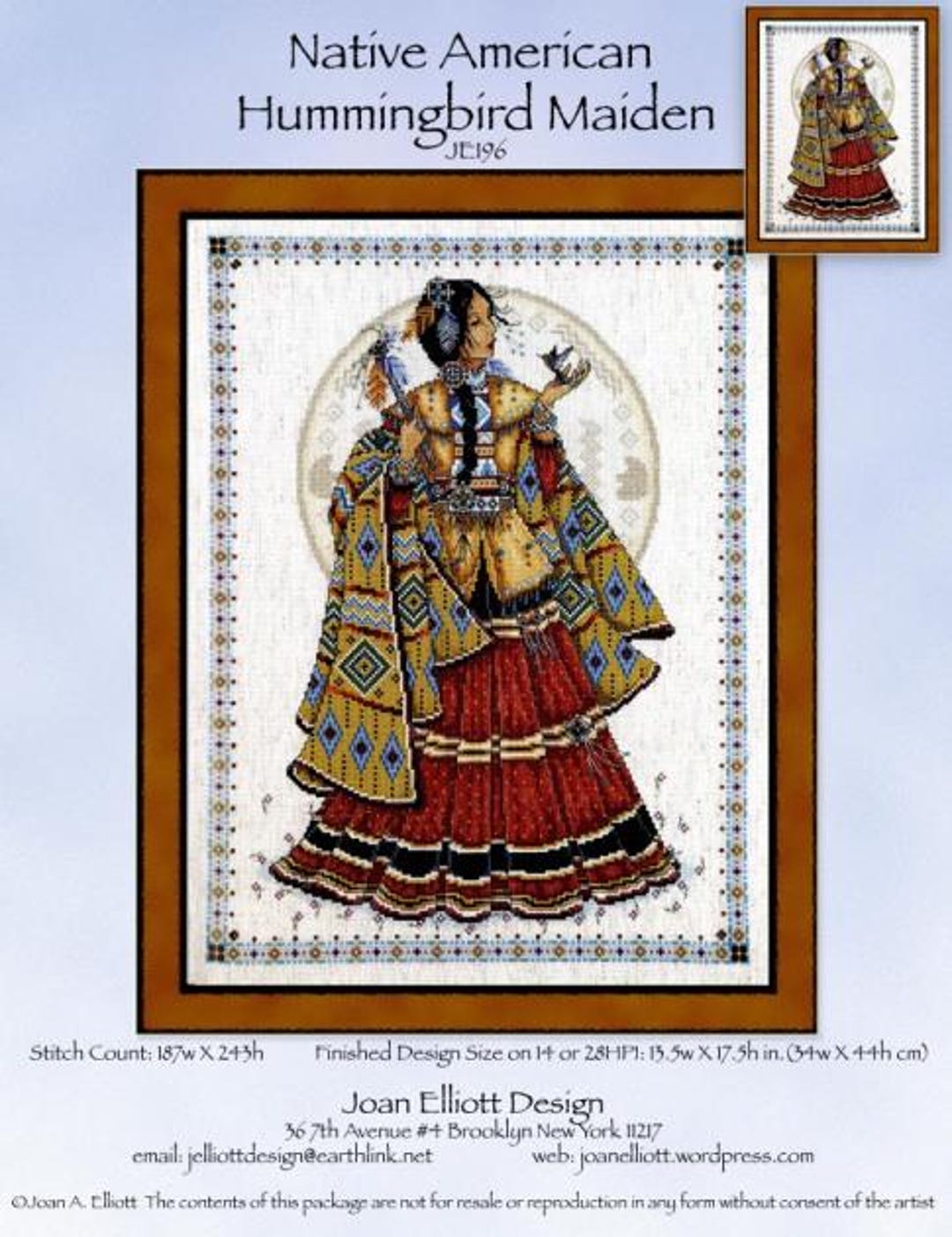 JE196 Native American Hummingbird Maiden Cross Stitch PDF