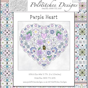 Purple Heart- Cross Stitch Chart -Printed