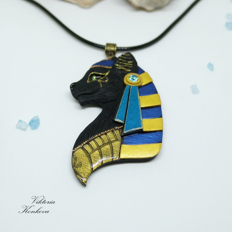 Egyptian pendant with black cat Bastet Etsy