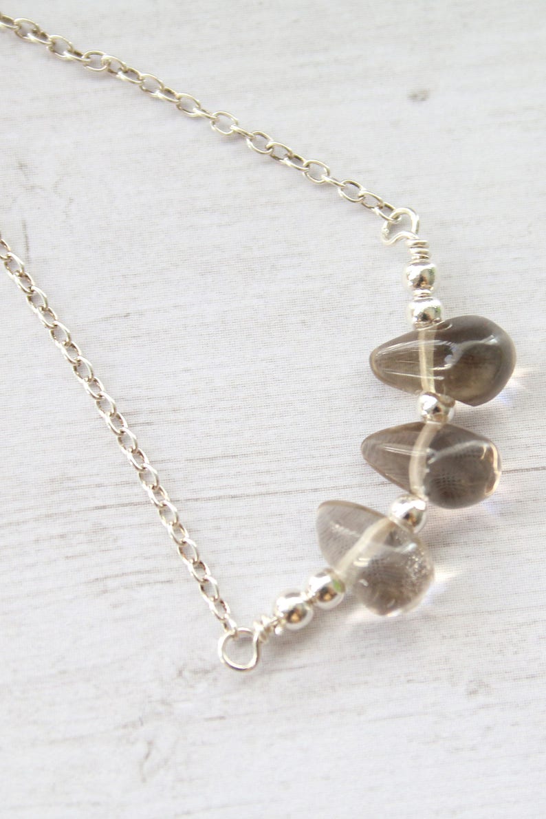 Triple smokey quartz teardrop necklace gemstone necklace | Etsy