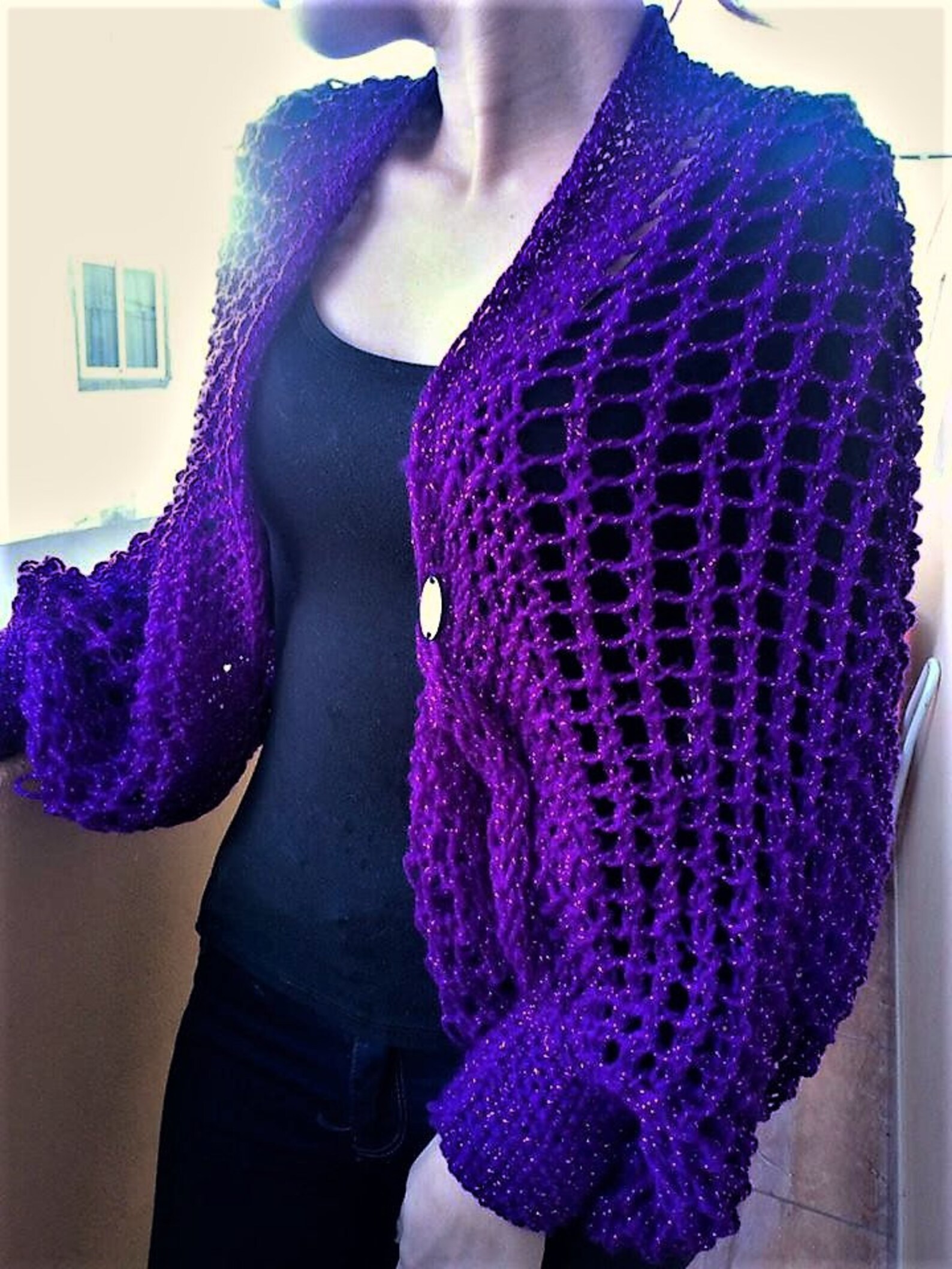 Purple Shrug Knitted Coat Purple Cardigan Knitted in Wool Etsy