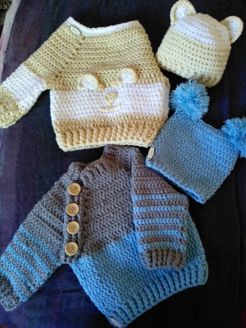Teddy Bear Baby Jumper 03 months Crochet Sweater Baby Wear Etsy