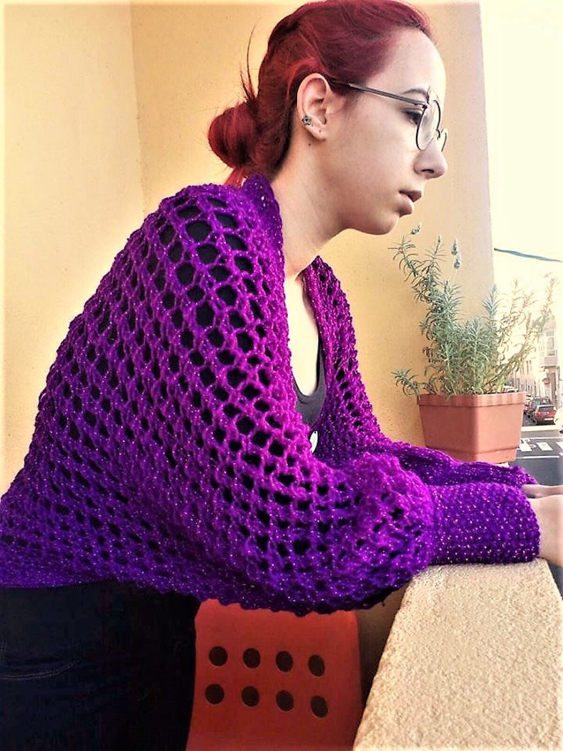 Purple Shrug Knitted Coat Purple Cardigan Knitted in Wool Etsy