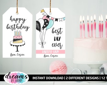 Happy Birthday Gift Tags: Printable Party Favor Tags (Digital Download)