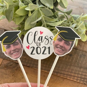 Personalized graduation hat photo cupcake toppers, class of 2021, graduation cap, seniors 2021